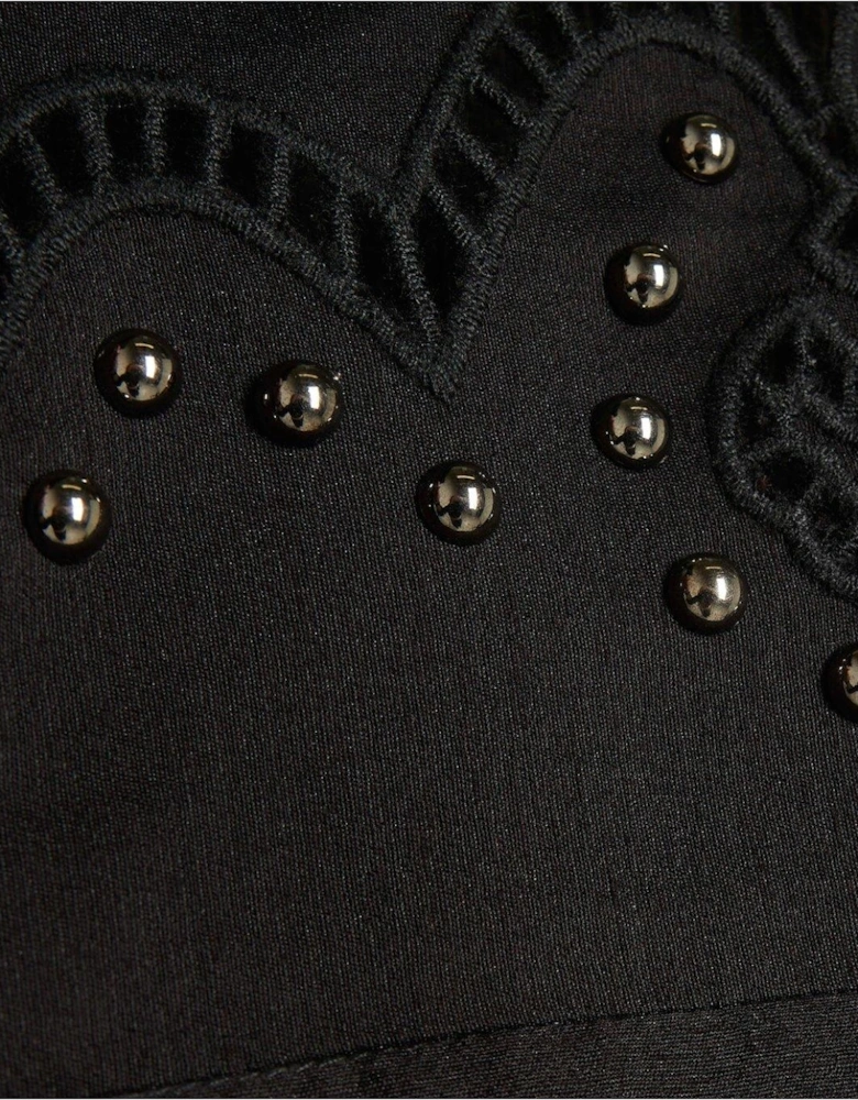 Studded Cutwork Shirt Dress - Black