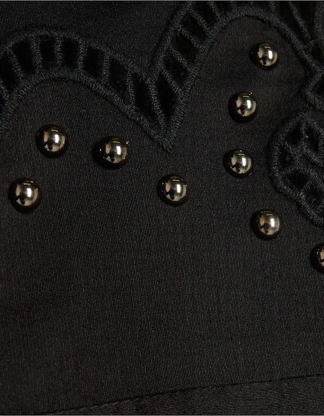 Studded Cutwork Shirt Dress - Black