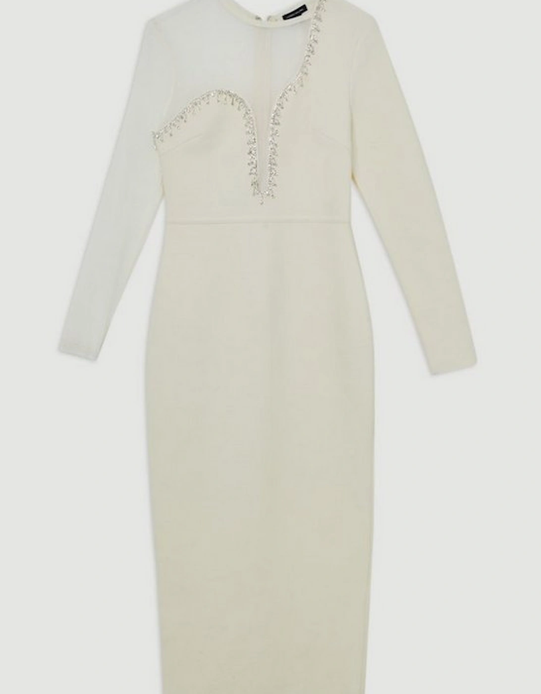 Figure Form Bandage Mesh Detail Asymmetric Trim Midi Dress