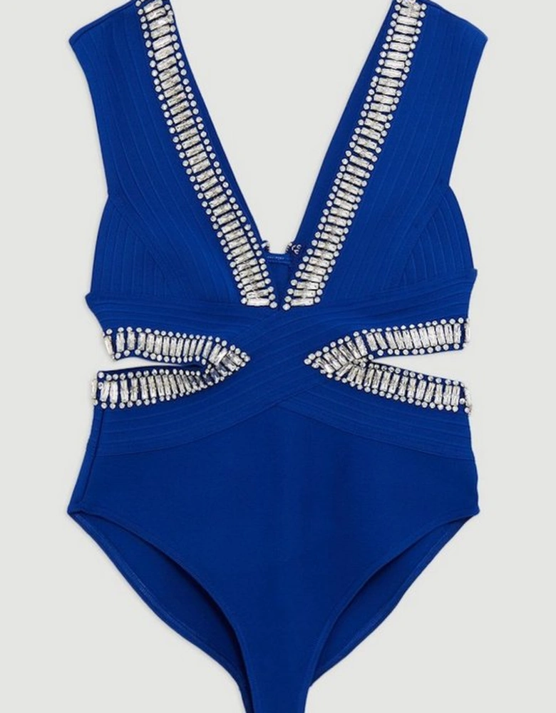 Bandage Embellished Trim Cut Out Swimsuit