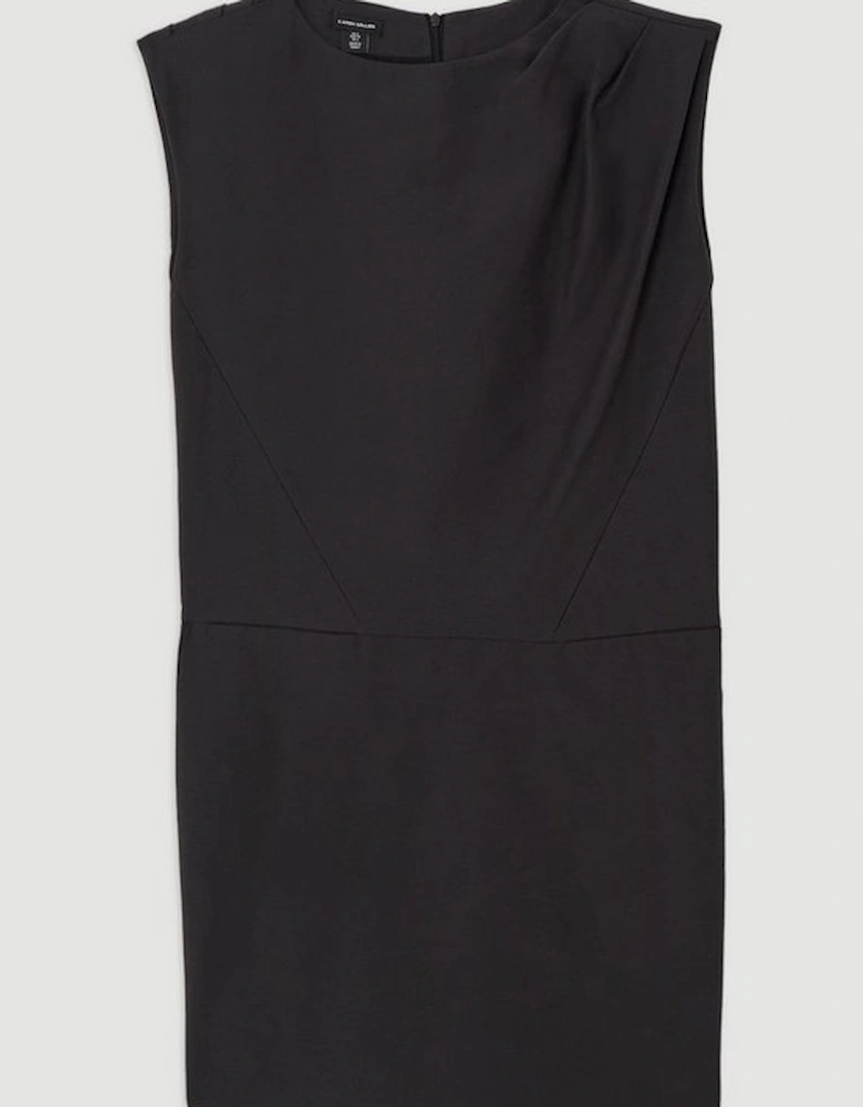 Tailored Pleat Neck Pocket Detail Midi Dress