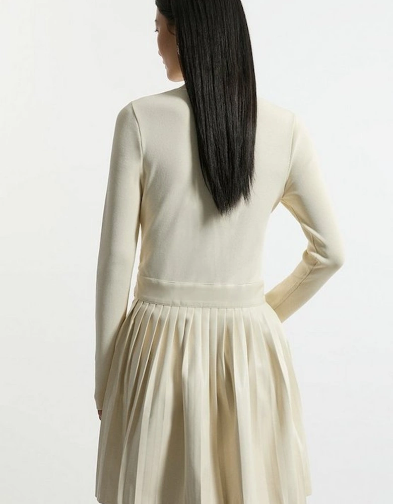 Knitted Skater Dress With Pu Detailing