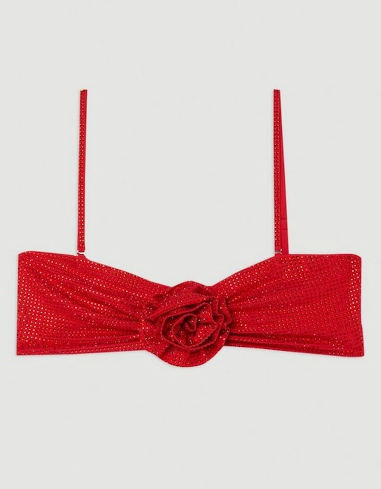 Premium Embellished Rosette Bandeau Bikini Top