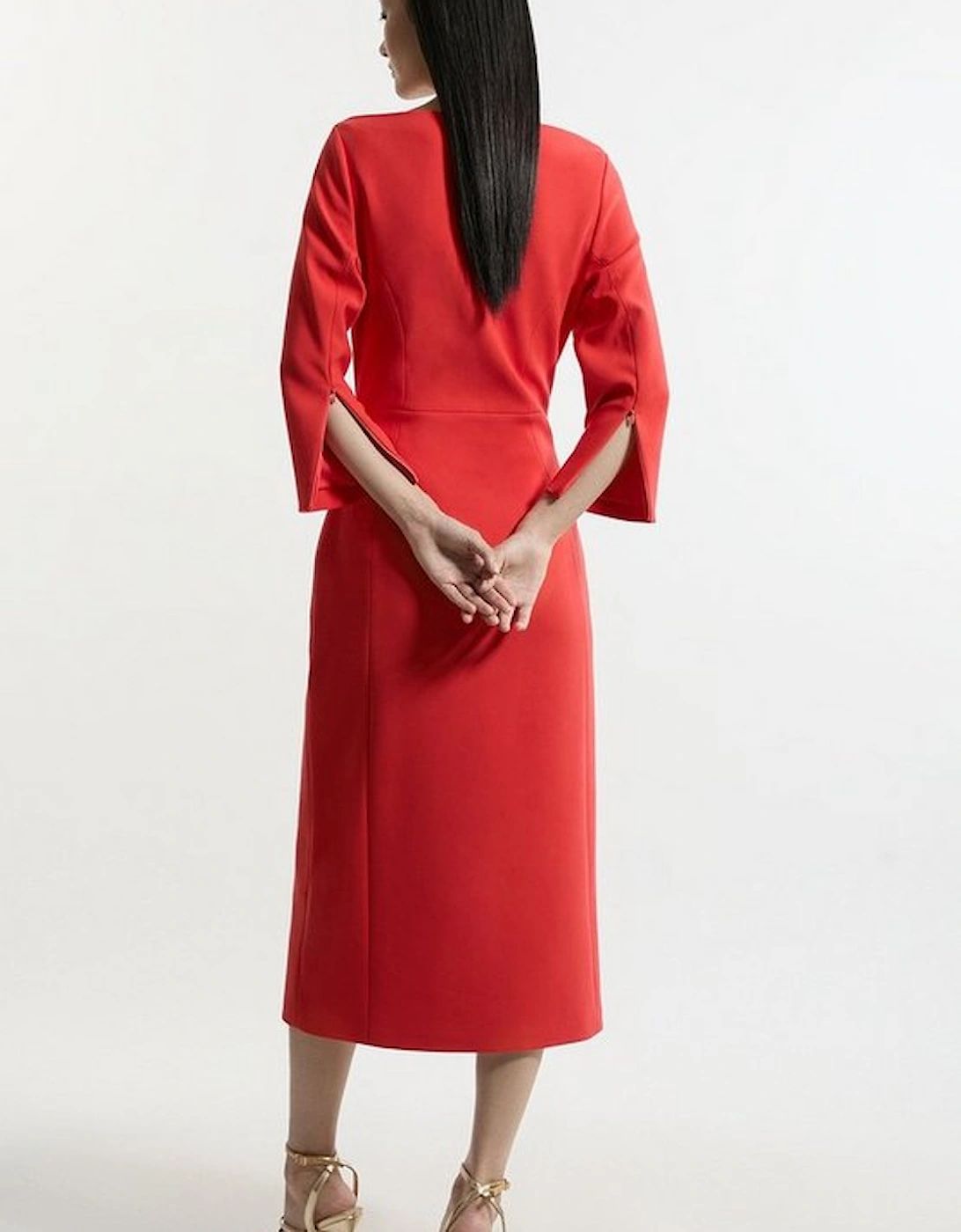 Compact Stretch Tailored Long Sleeve Zip Through Maxi Dress