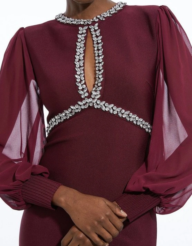 Embellished And Chiffon Sleeve Figure Form Knit Maxi Dress