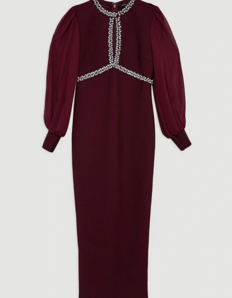 Embellished And Chiffon Sleeve Figure Form Knit Maxi Dress