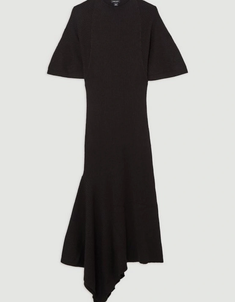 Viscose Blend Angel Sleeve Rib Knitted Midi Dress