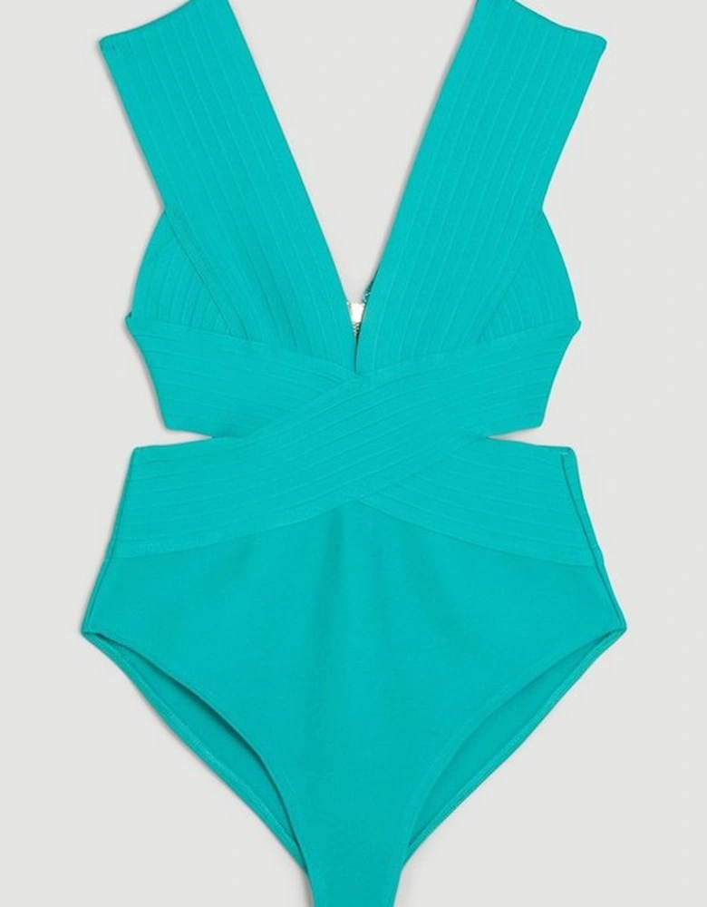 Bandage Textured V Neck Swimsuit