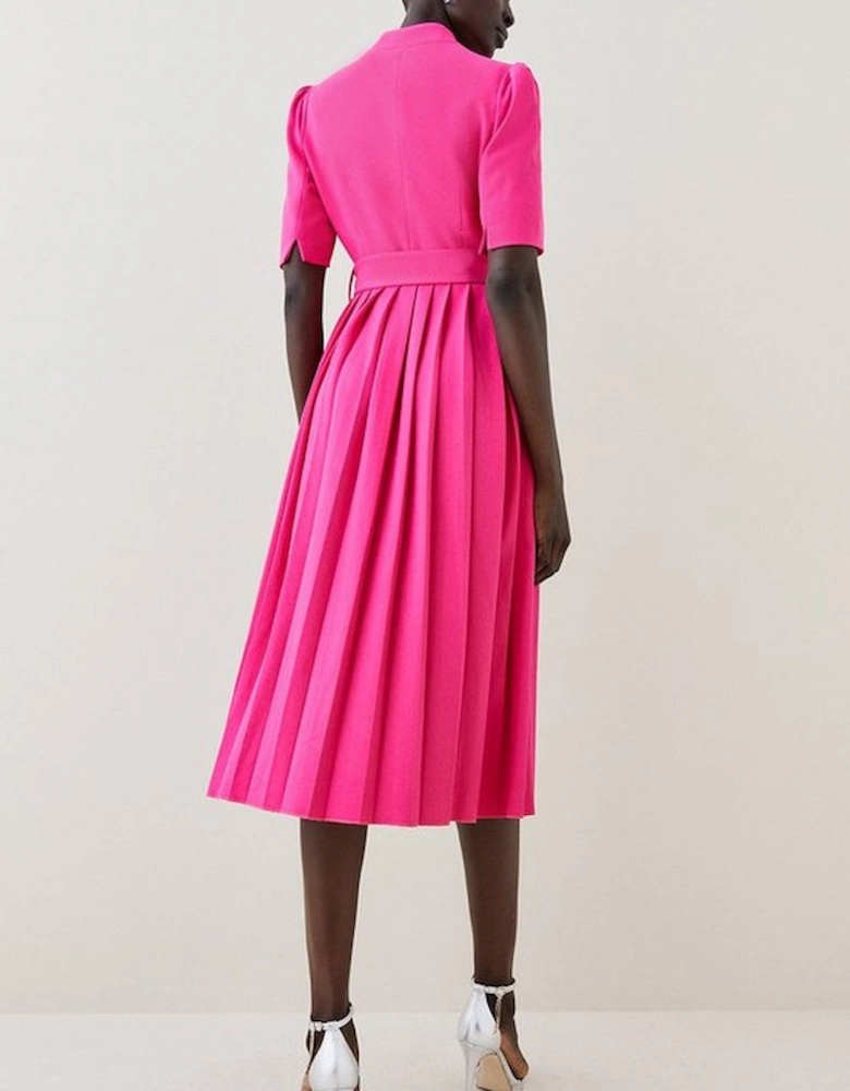 Petite Tailored Structured Crepe Forever Pleat Midi Dress