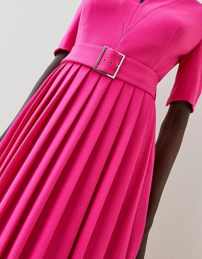 Petite Tailored Structured Crepe Forever Pleat Midi Dress