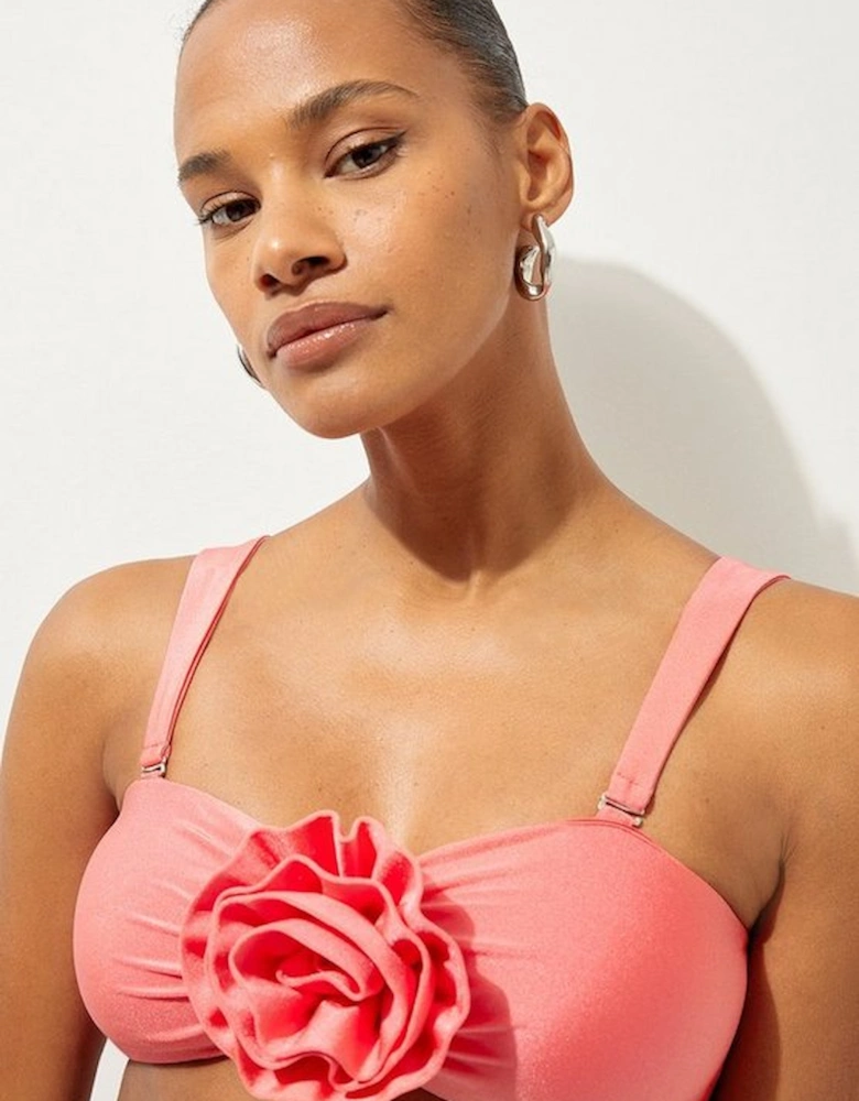 Rosette Detail Bandeau Bikini Top