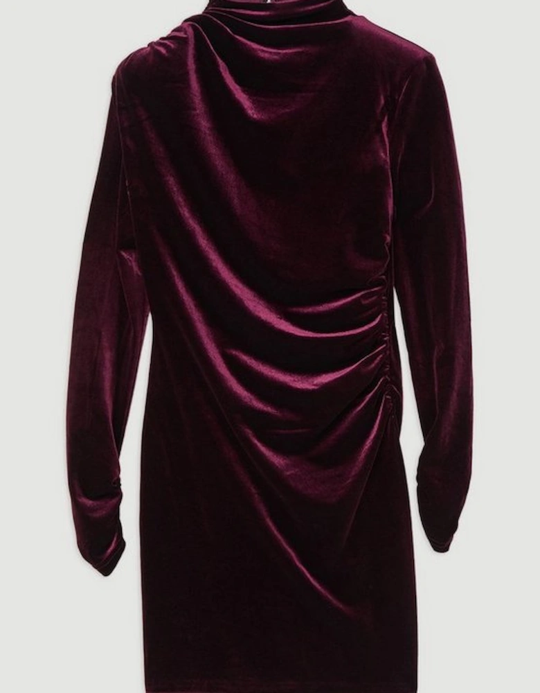 Velvet Long Sleeve Detail Midi Dress