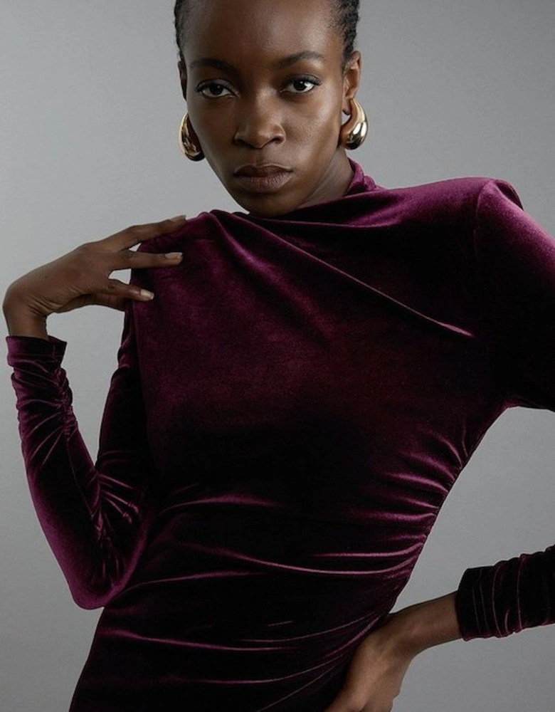 Velvet Long Sleeve Detail Midi Dress
