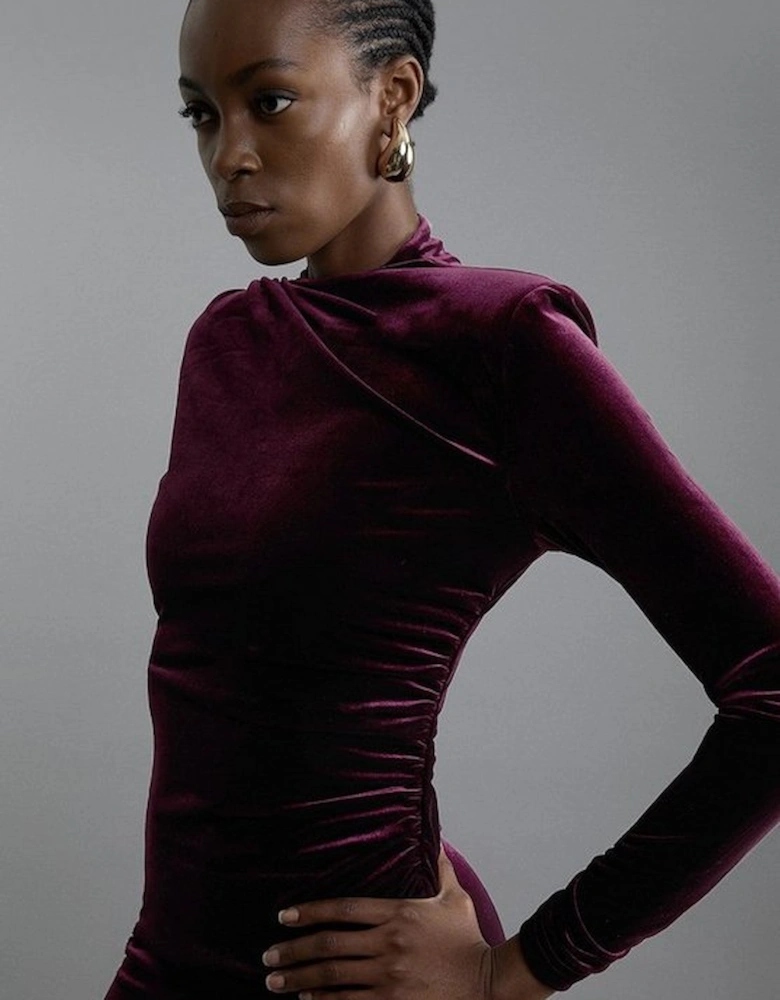 Velvet Long Sleeve Detail Midi Dress
