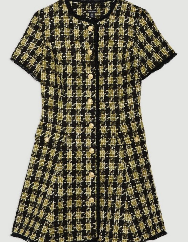 Wool Mix Boucle Check Tailored Mini Dress