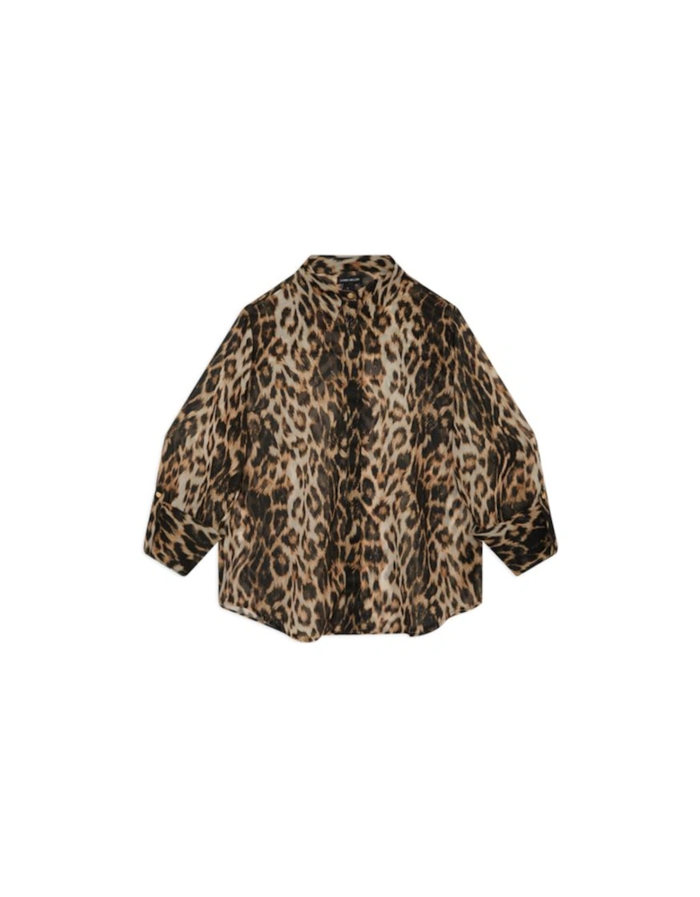 Viscose Cheetah Woven Sheer Beach Shirt