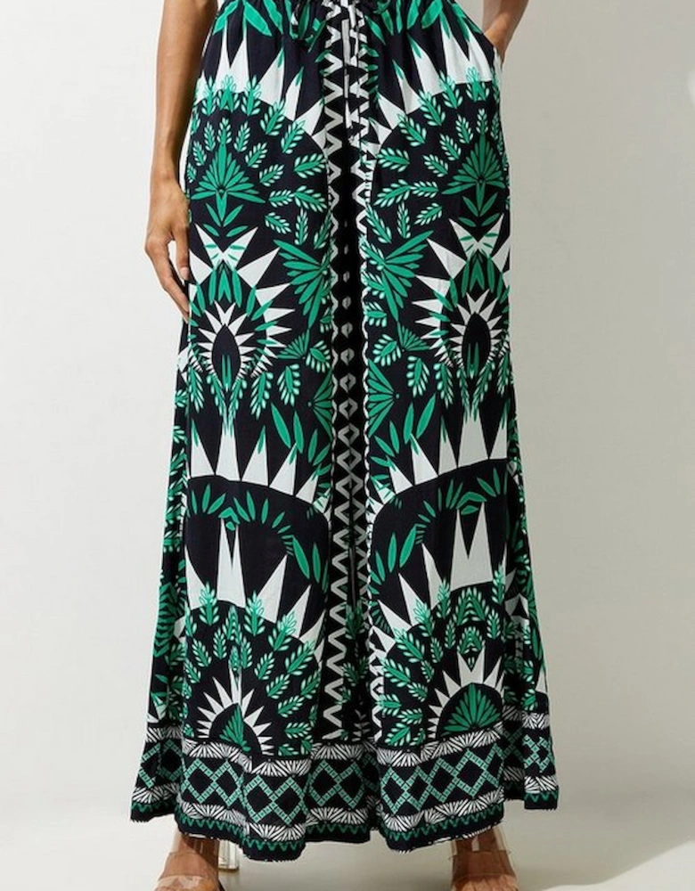 Mono Printed Viscose Woven Beach Wide Leg Trousers