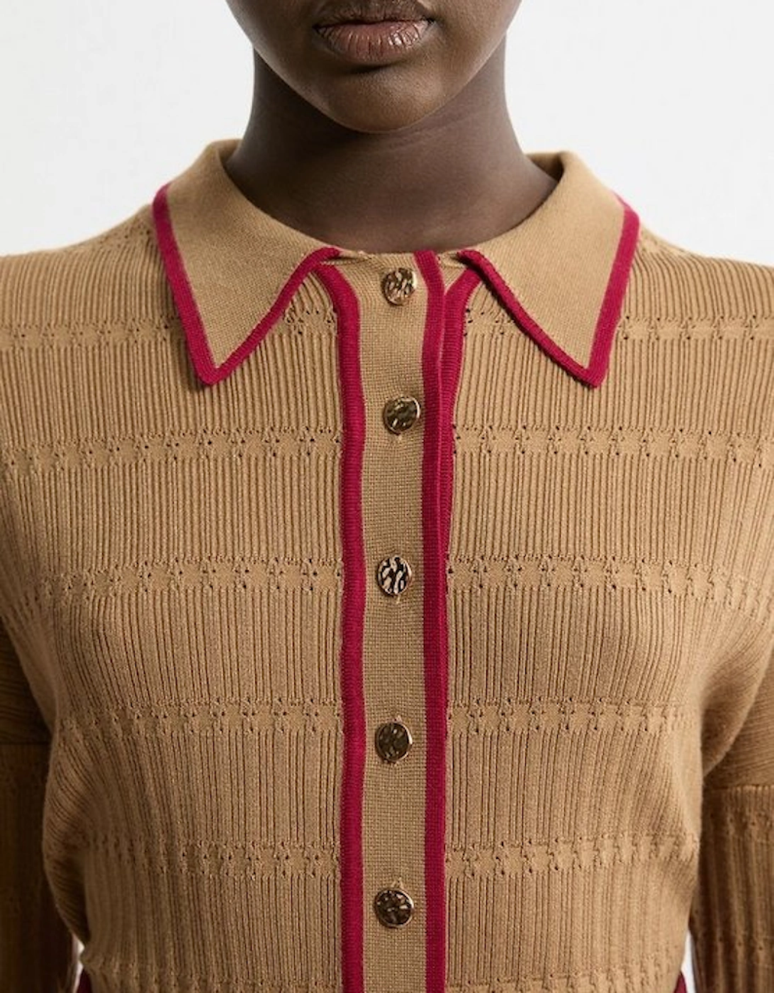 Viscose Blend Knit Preppy Stitch Detail Cardigan