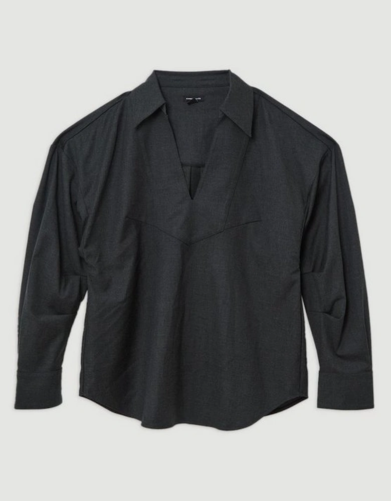 Plus Size Tailored Collared Long Sleeve Shirt