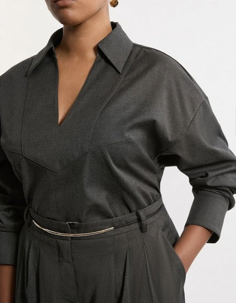 Plus Size Tailored Collared Long Sleeve Shirt