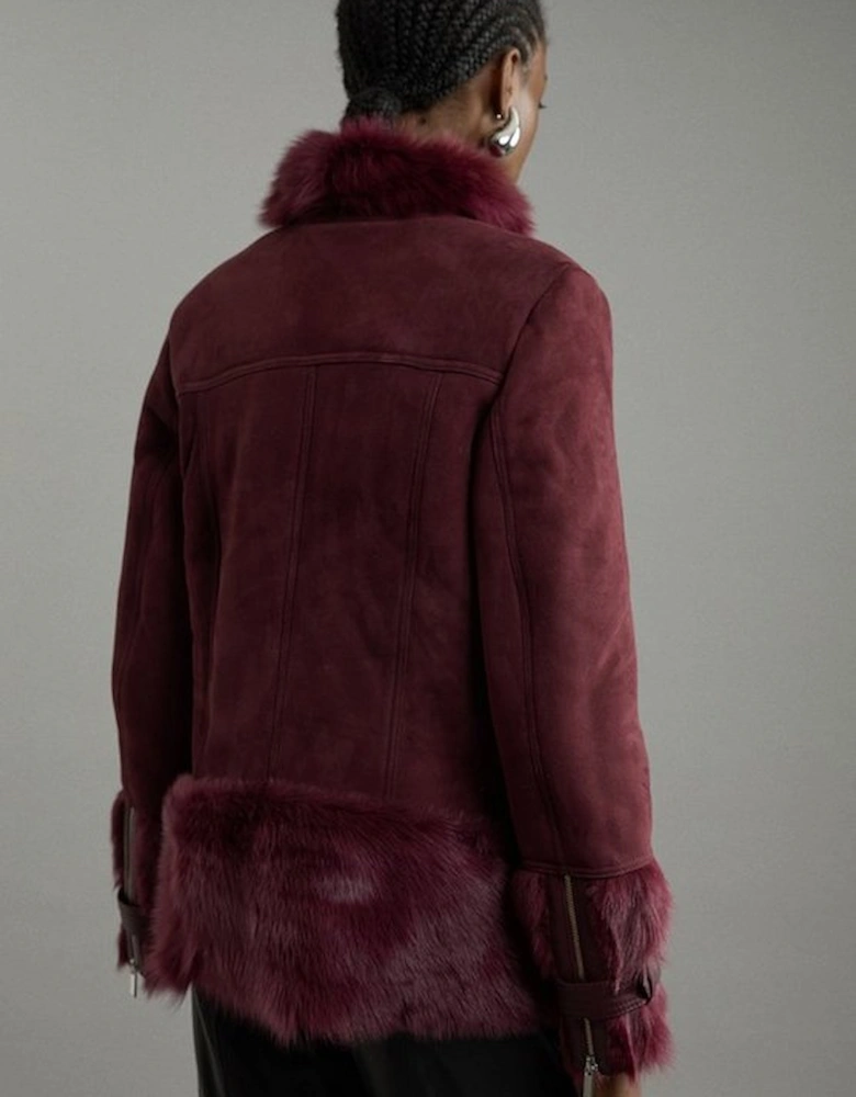 Shearling Buckle Detail Zip Through Coat