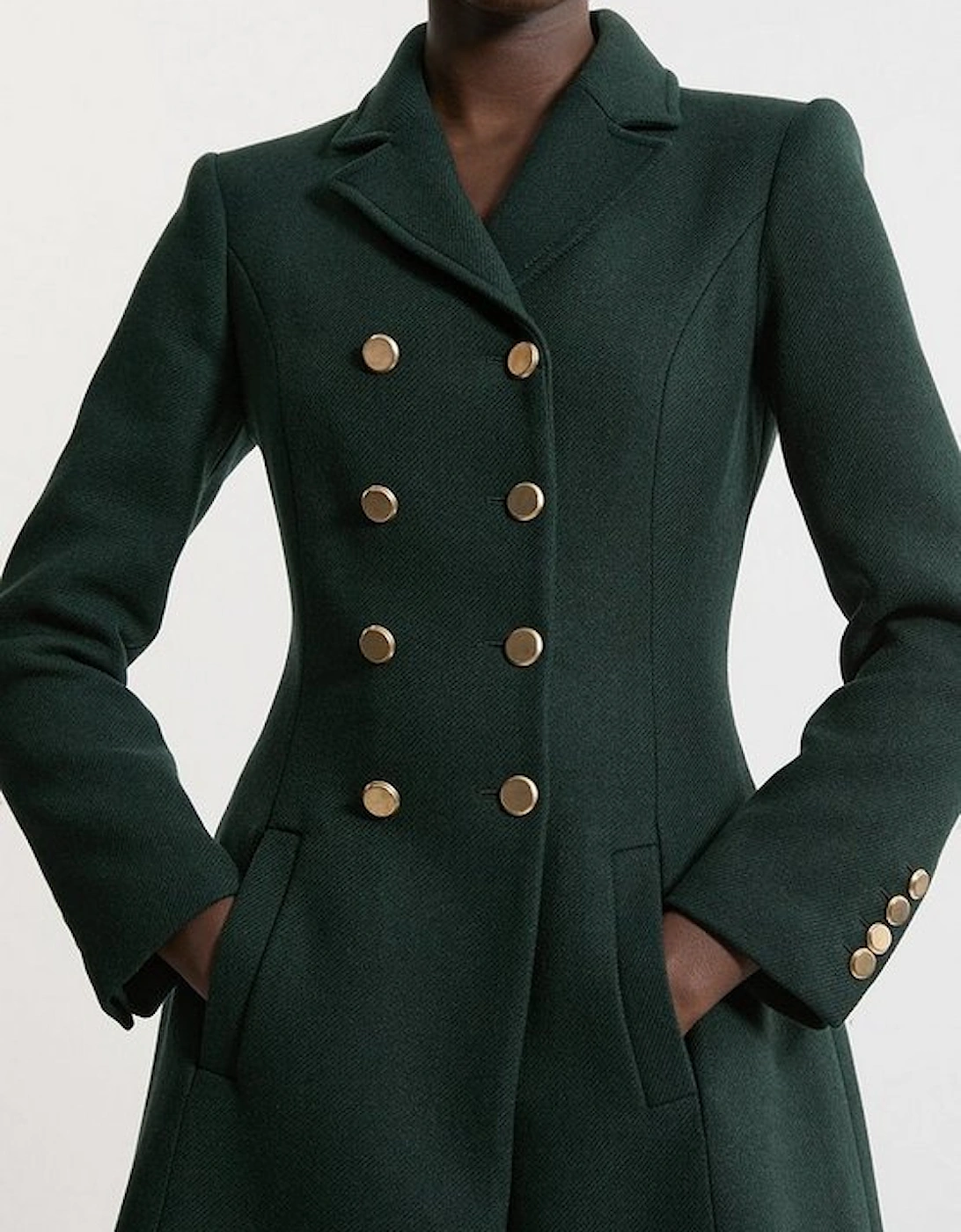 Premium Italian Manteco Wool Military Full Skirted Tailored Midaxi Coat