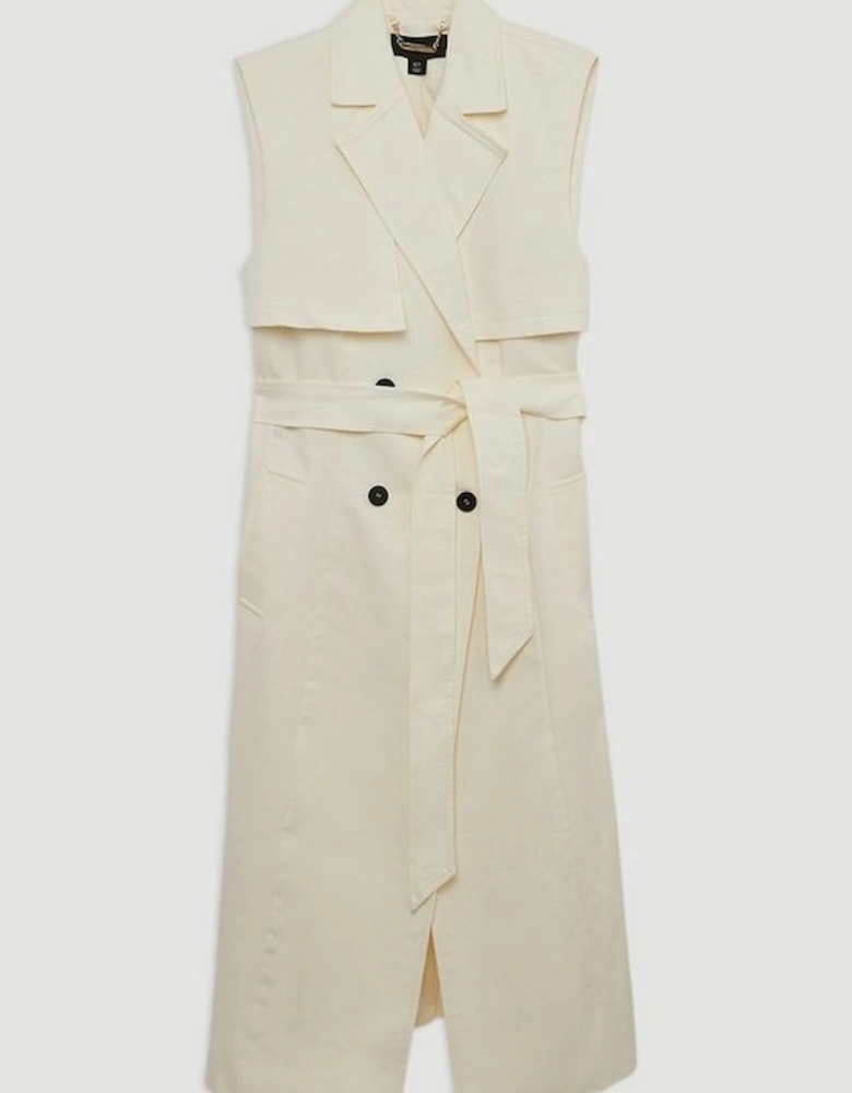 Tailored Sleeveless Belted Trench Coat