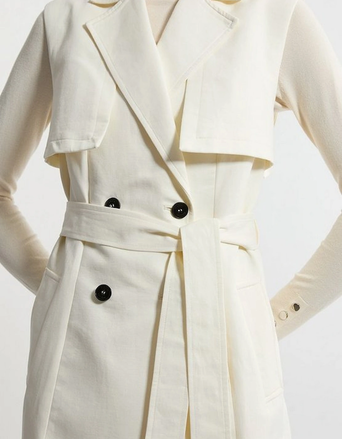 Tailored Sleeveless Belted Trench Coat