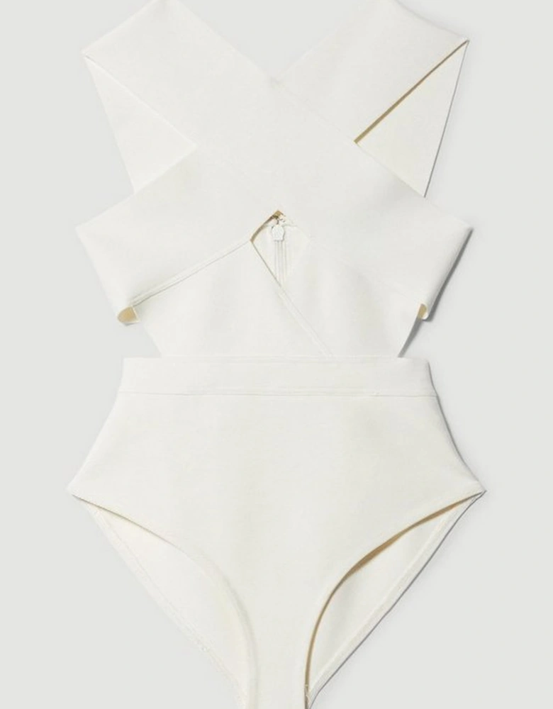 Bandage Textured Cross Front Swimsuit