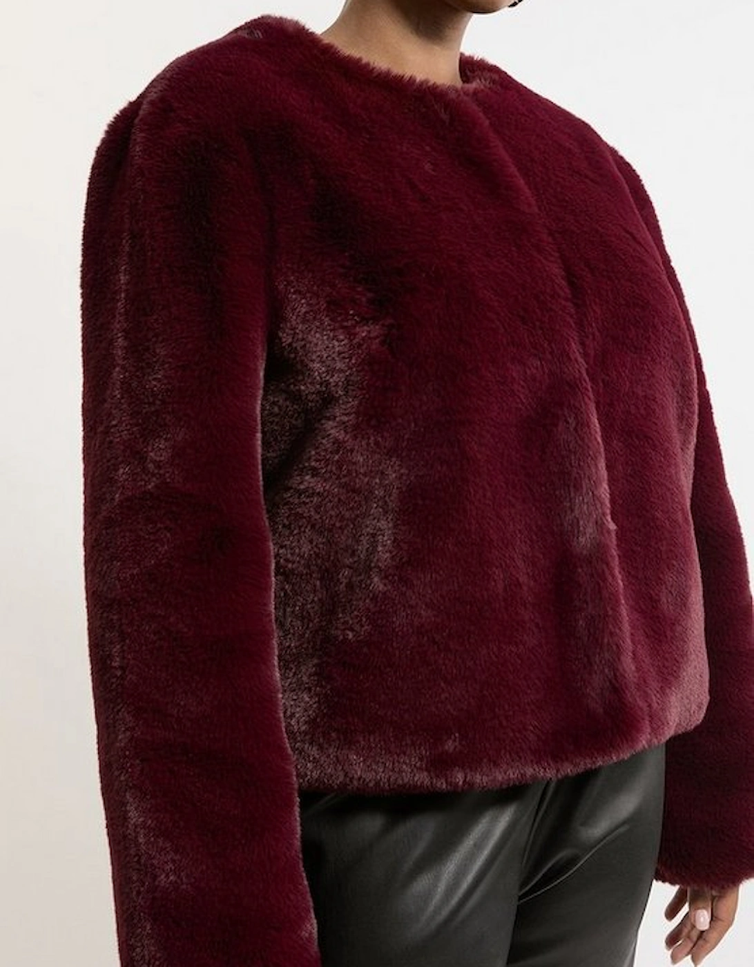 Plus Size Collarless Faux Fur Jacket