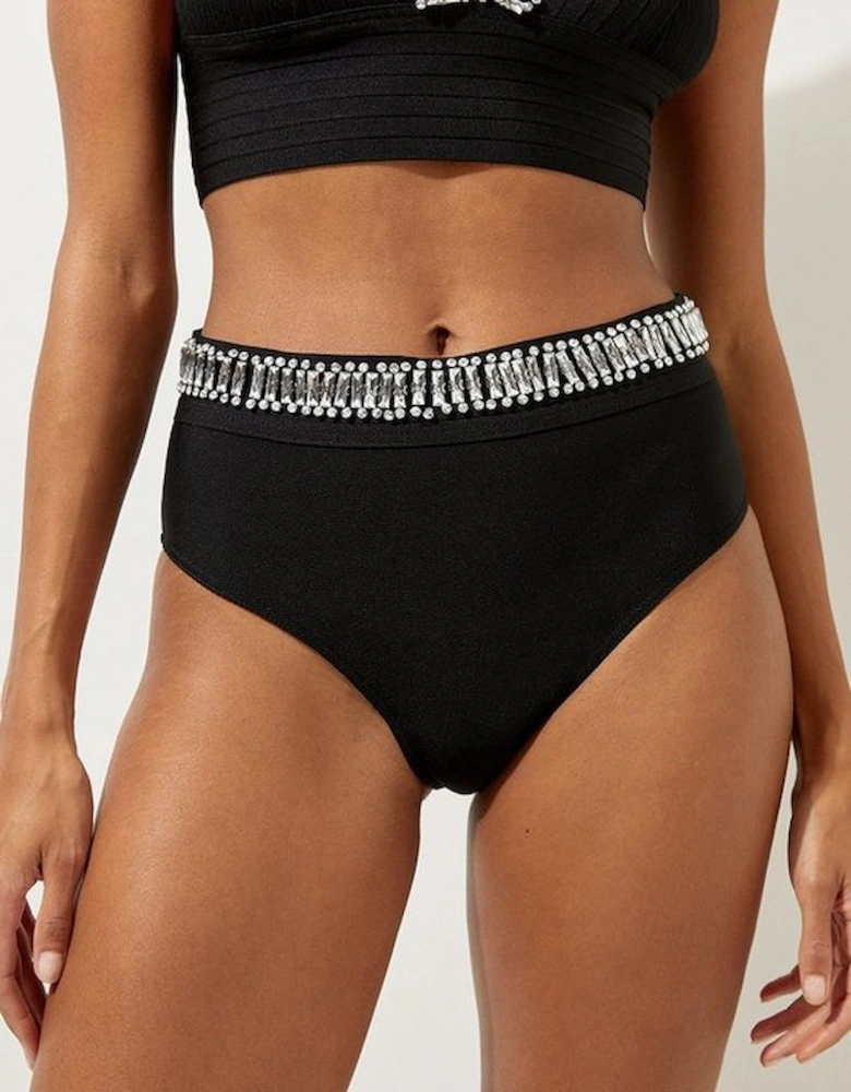 Bandage Embellished Trim High Waist Bikini Bottoms