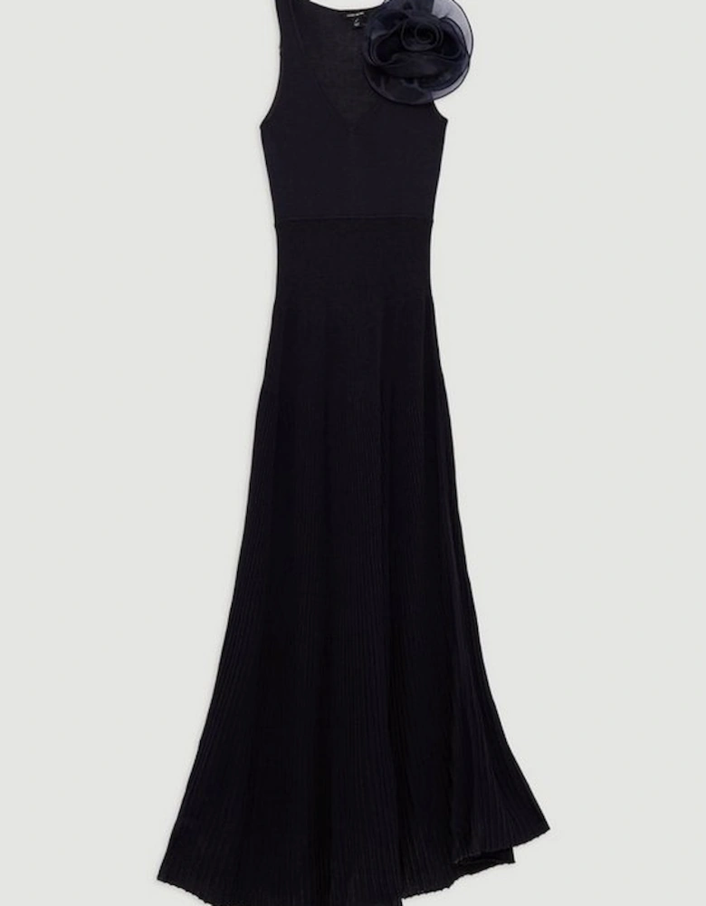 Viscose Blend Knit Corsage Detail Maxi Dress