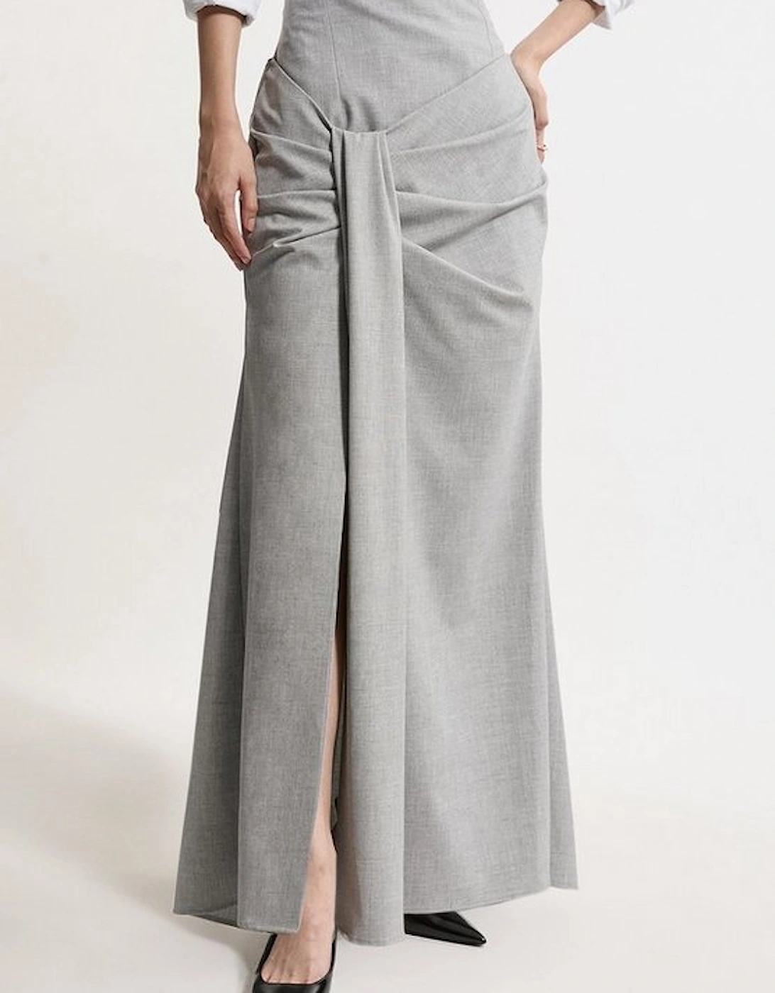 Petite Tailored High Waisted Draped Maxi Skirt