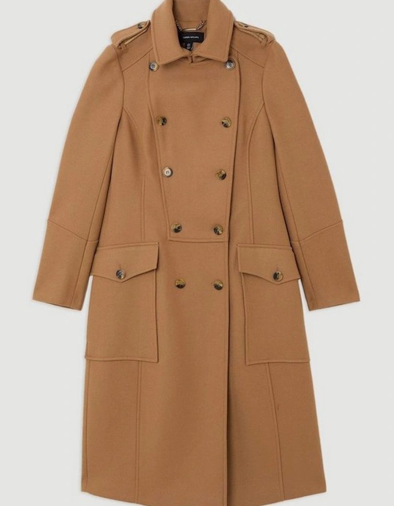 Premium Italian Manteco Wool Military Tailored Midi Coat