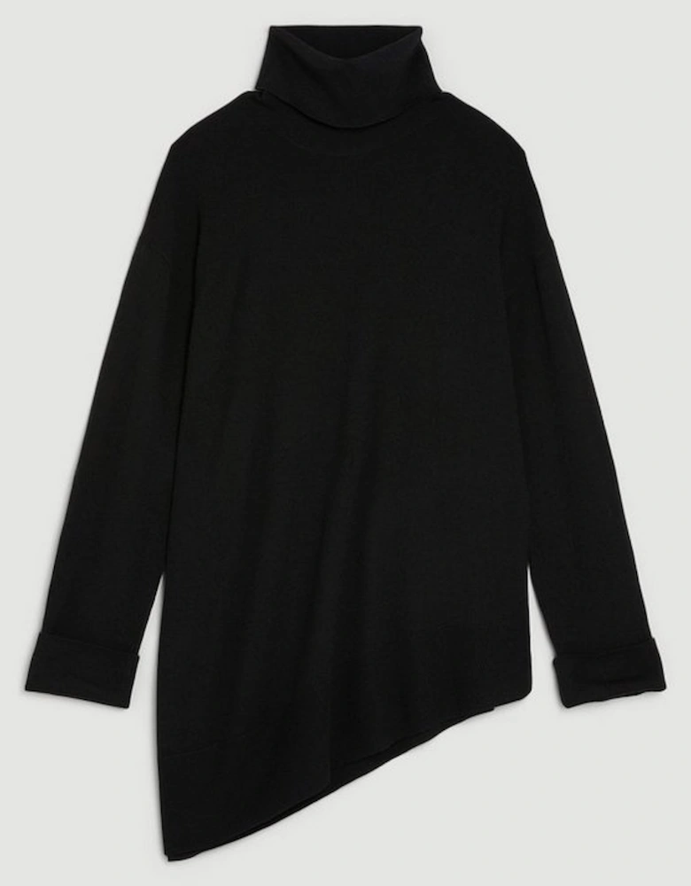 Merino Wool Asymmetric Funnel Neck Knit Jumper