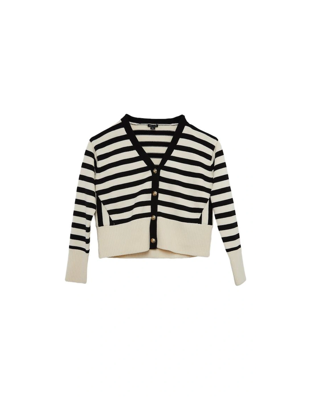 Cotton V Neck Knit Boxy Striped Cardigan