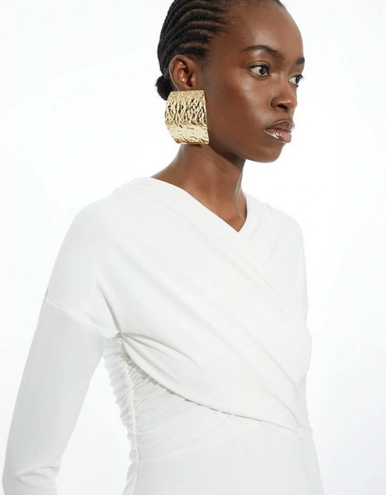 Ruched Jersey Crepe Midi Dress