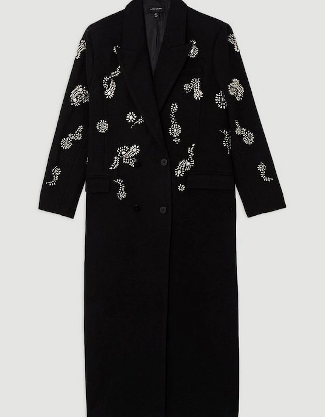 Tailored Wool Blend Embellished Maxi Coat