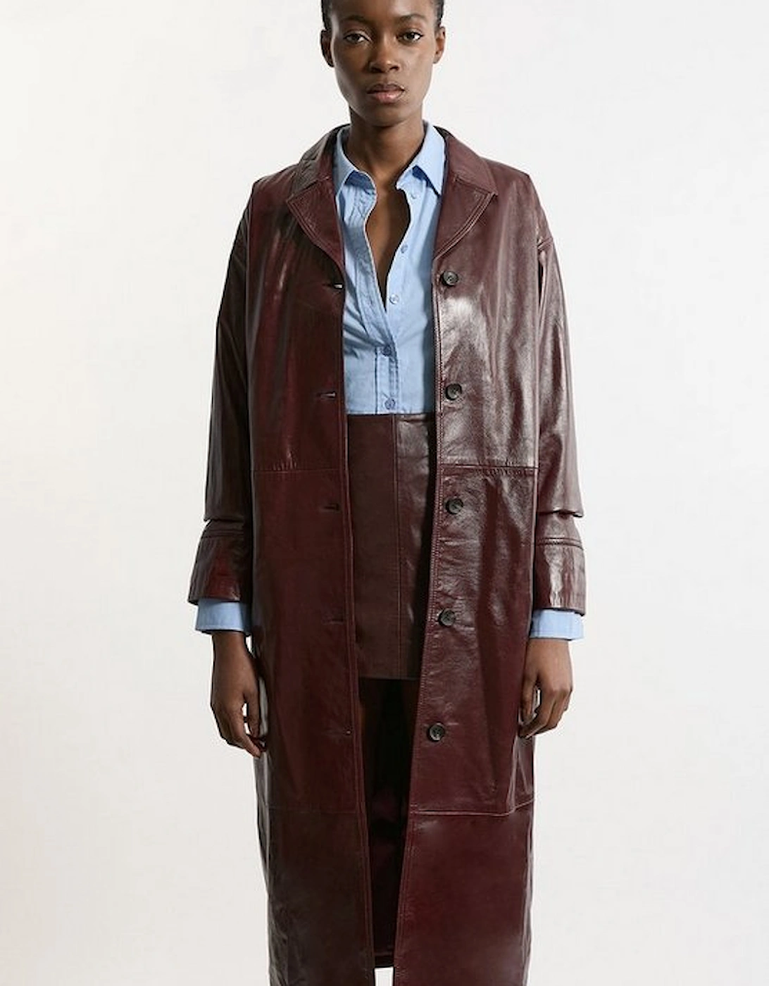 High Shine Leather Clean Trench Coat