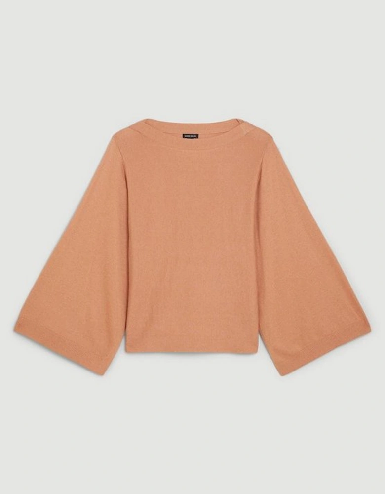 Cashmere Blend Drama Sleeve Slash Neck Knit Top