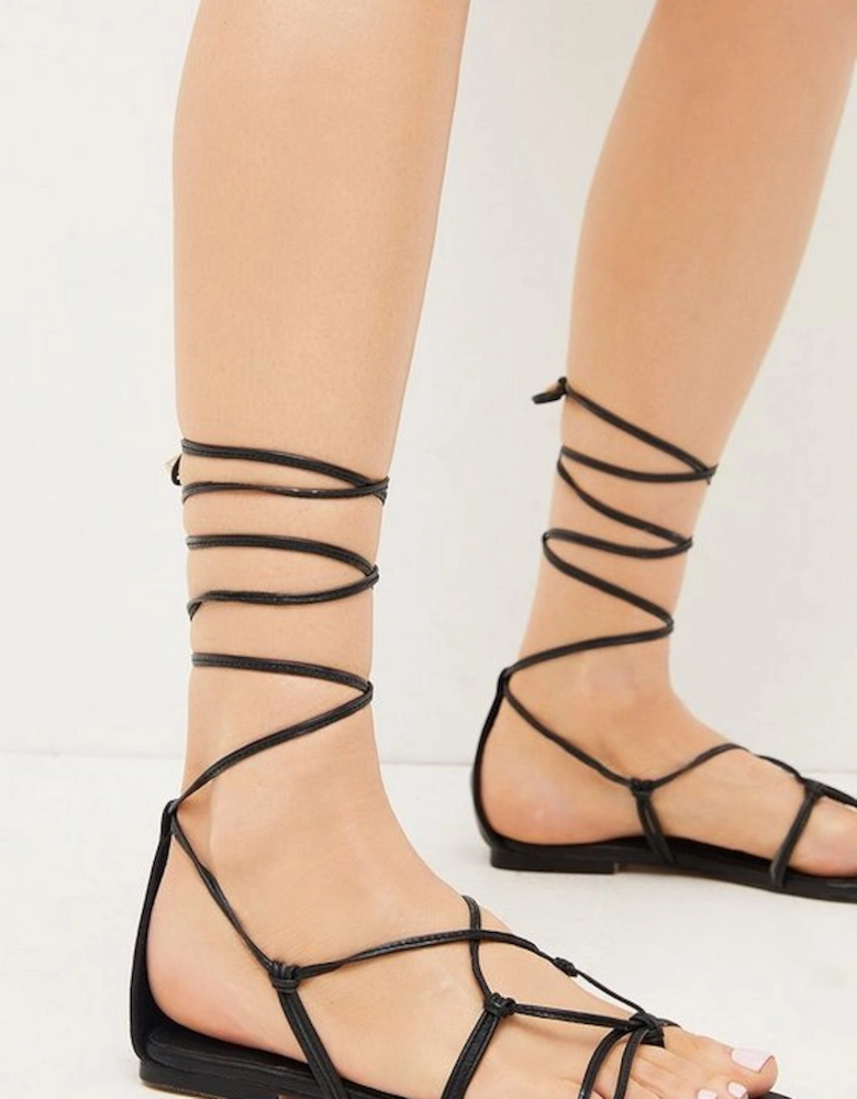 Leather Ghillie Tie Flat Sandals