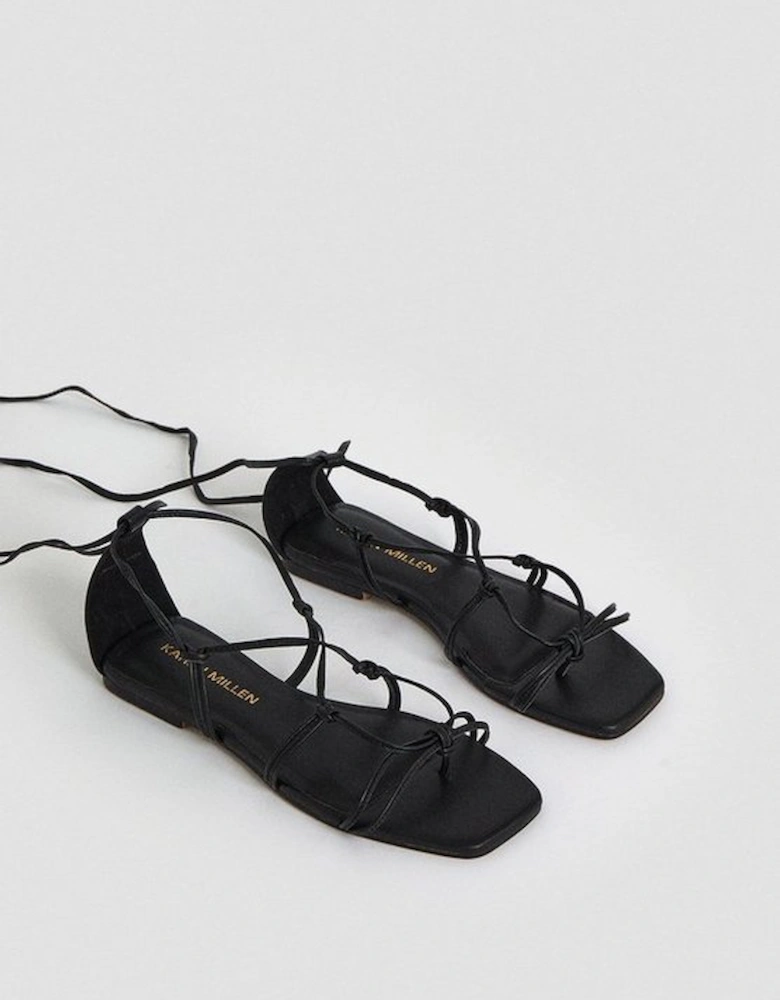 Leather Ghillie Tie Flat Sandals