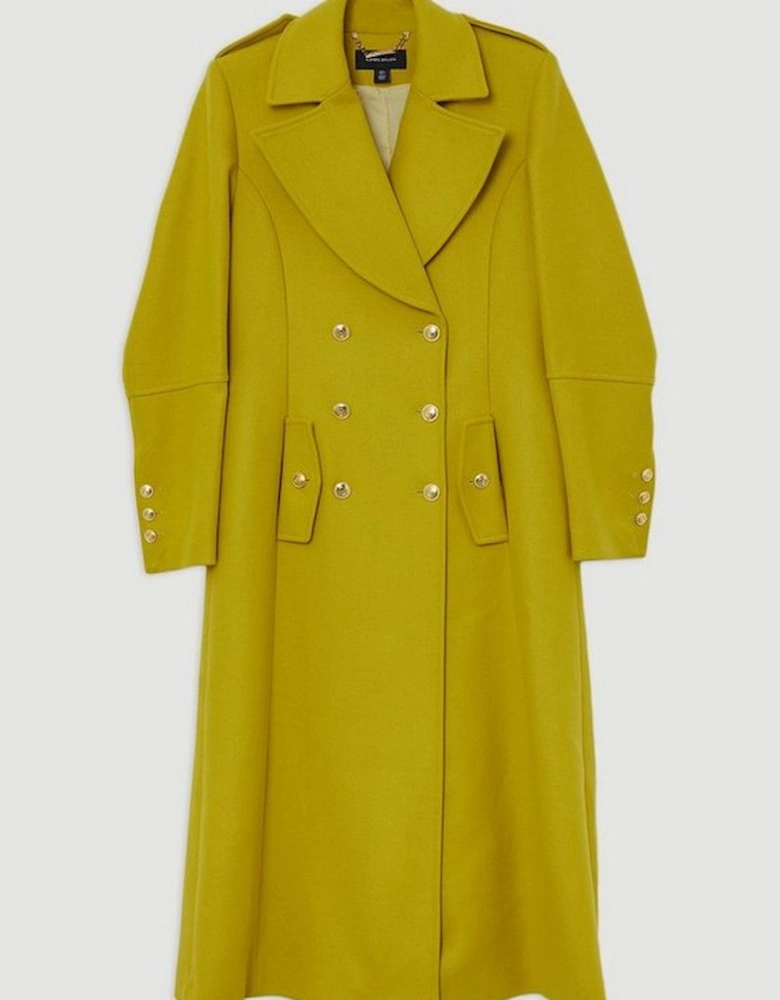 Premium Italian Manteco Wool Military Double Breasted Tailored Midi Coat