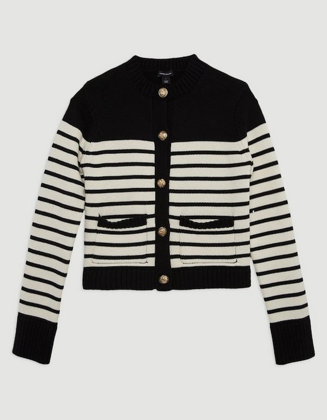 Cotton Cropped Knit Boxy Striped Cardigan