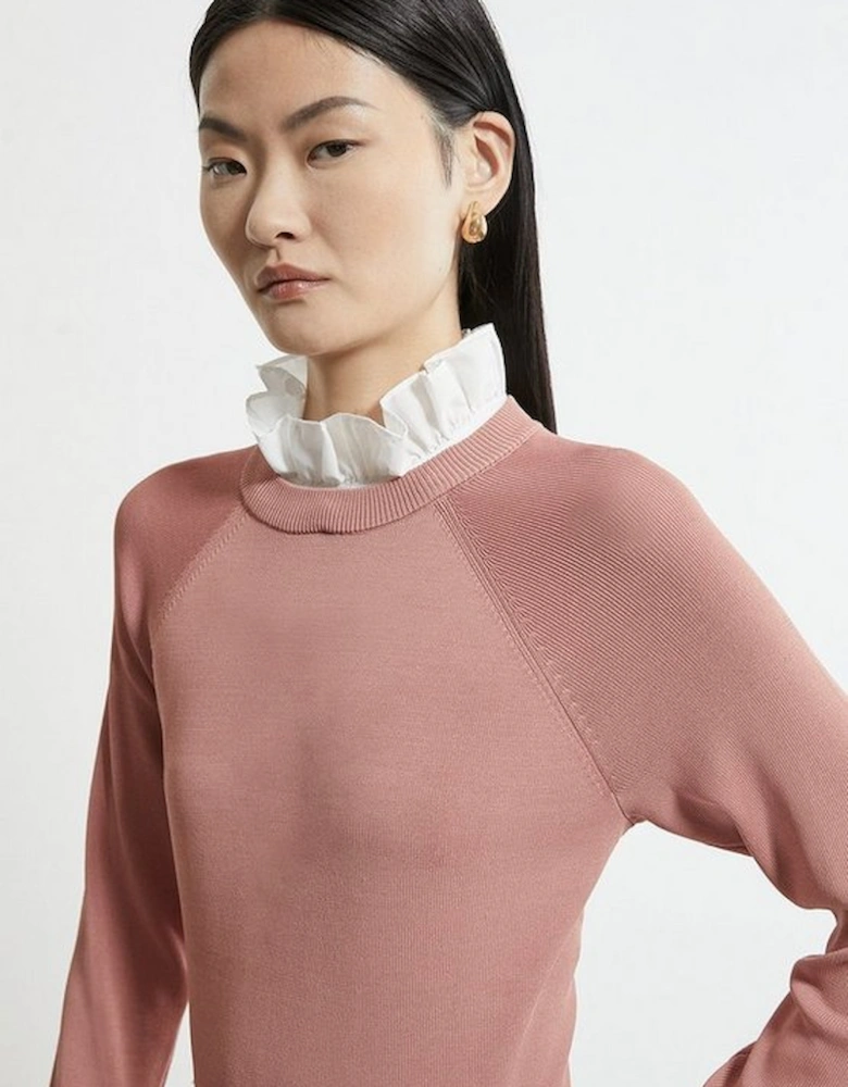 Premium Drape Knit Jumper With Removable Woven Frill Collar