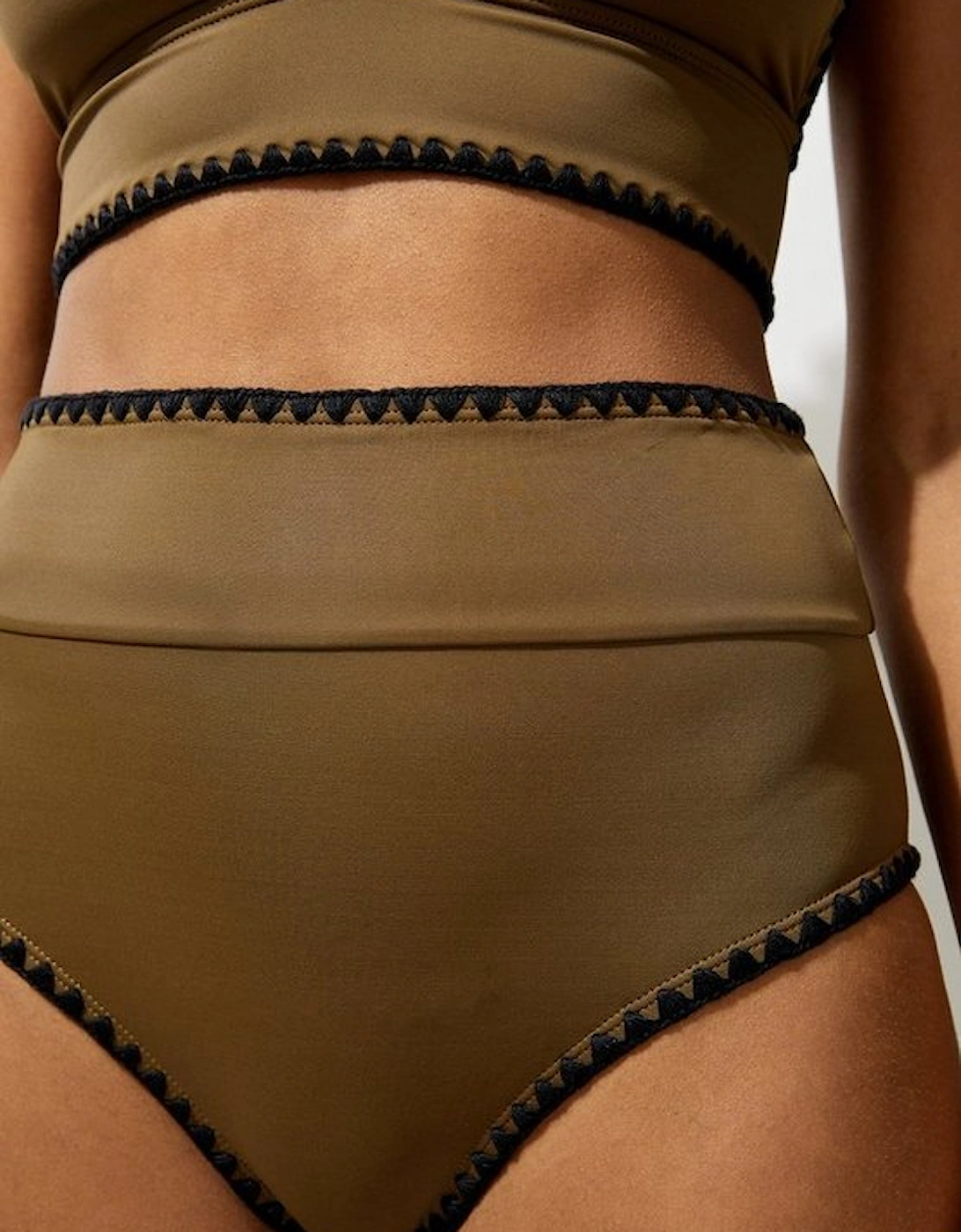 Stitch Detail High Waisted Bikini Bottoms