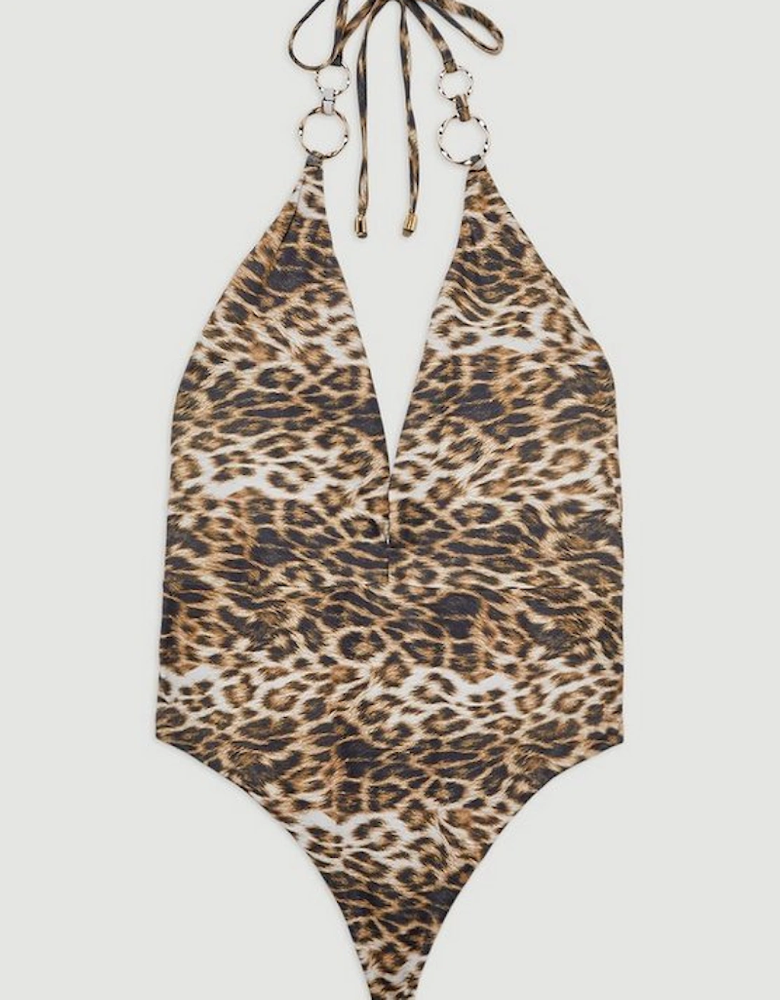 Ring Detail Plunge Leopard Print Swimsuit