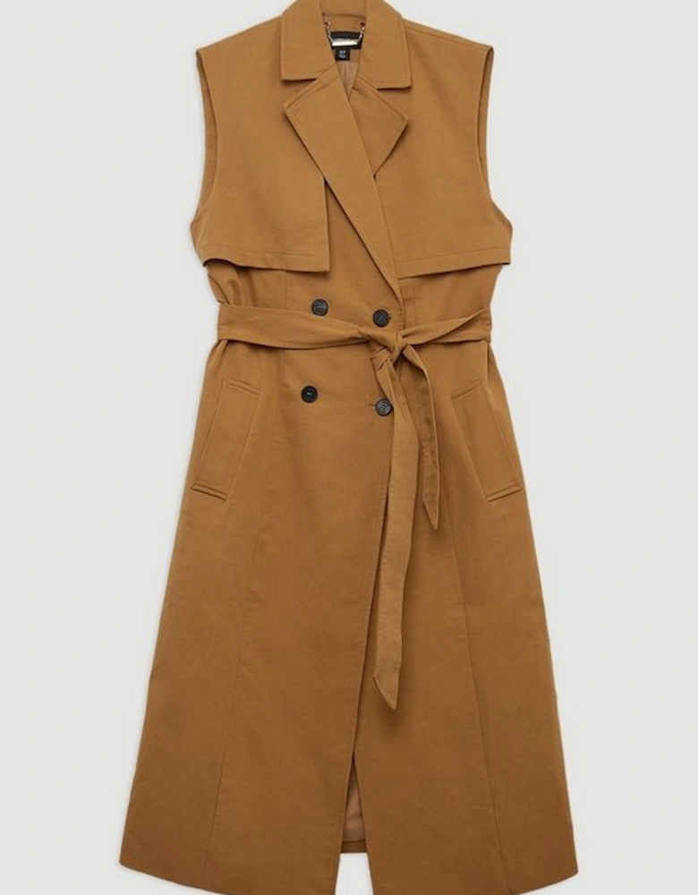 Tailored Sleeveless Belted Trench Coat