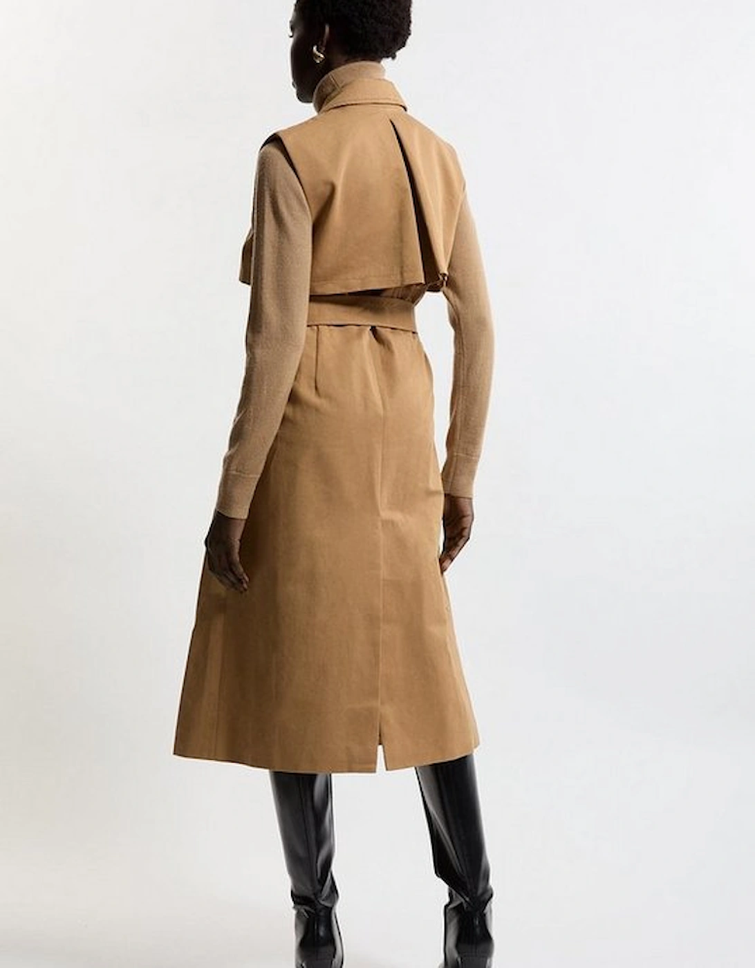 Tailored Sleeveless Belted Trench Coat