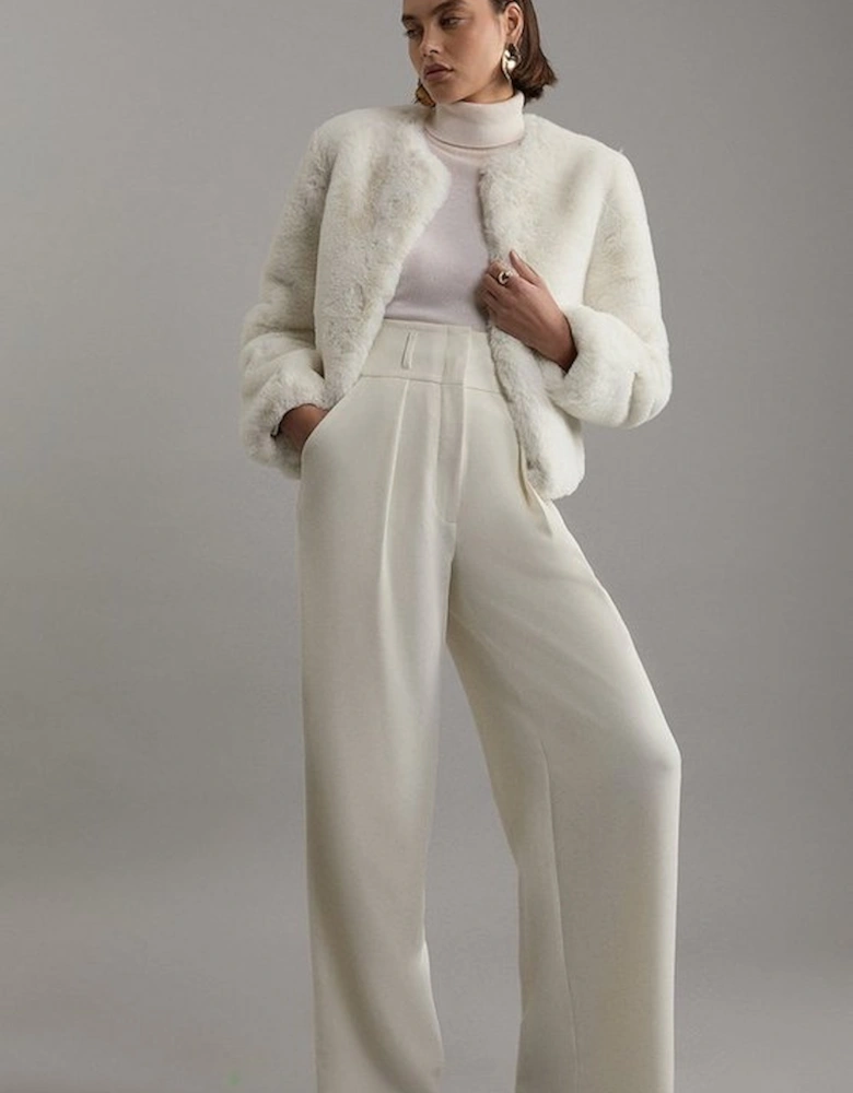 Collarless Faux Fur Jacket